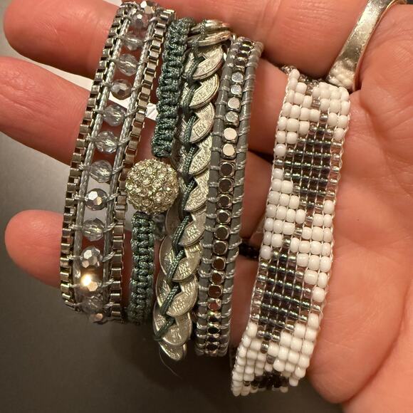 Victoria Emerson Six Strand Silver Gray Green Wrap Bracelet - Picture 5 of 8